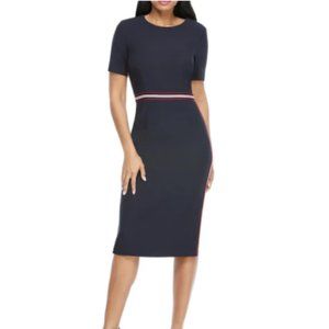 SHEATH MIDI DRESS WITH STRIPED WAIST - MAGGY LONDON